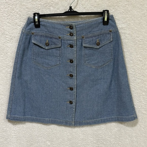 lizwear Dresses & Skirts - LizWear Denim Mini Skirt Womens 4 Blue Stripe Pockets A-Line 90s Y2K Schoolgirl